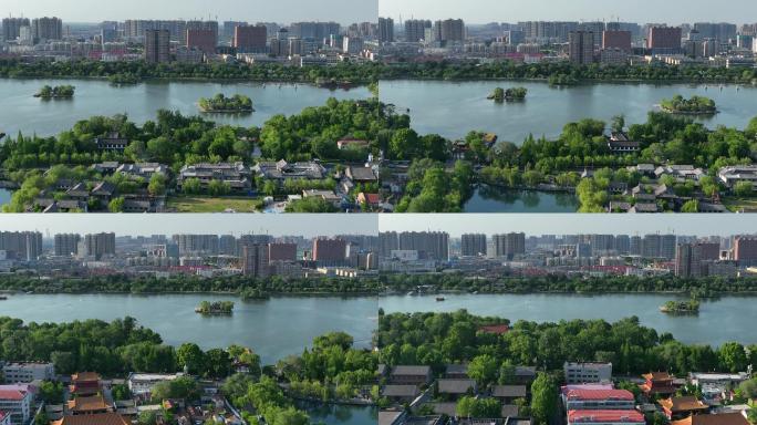济南大明湖城市风景航拍4k