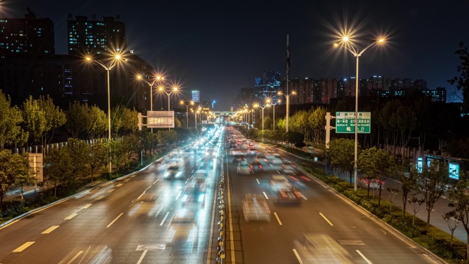 夜景城市交通延时，合肥五里墩，光影流转