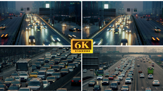 【6K】北京地铁夜景三环高架桥车流