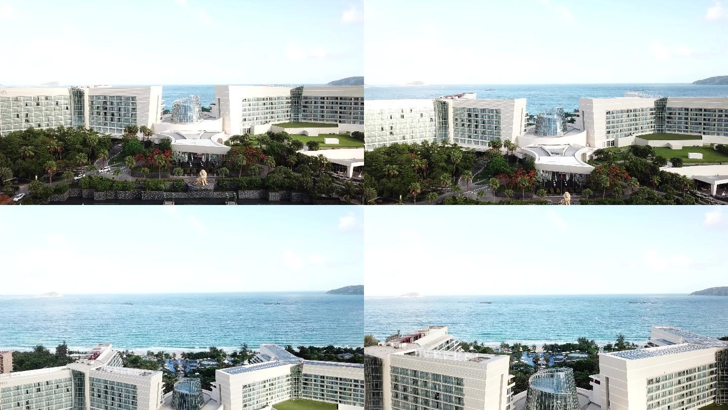 海南三亚亚龙湾美高梅酒店海边建筑航拍空镜