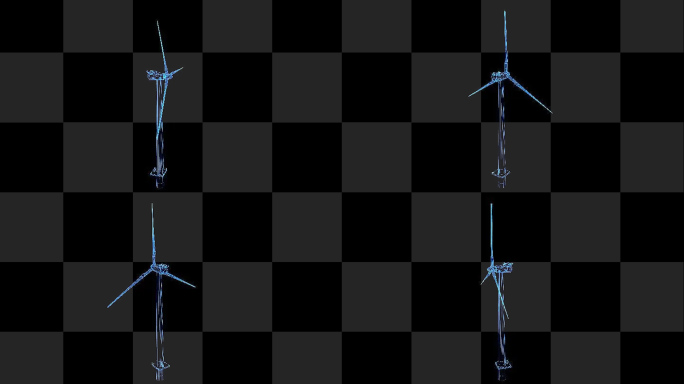 4K蓝色线框全息科技动画风力发电机带通道