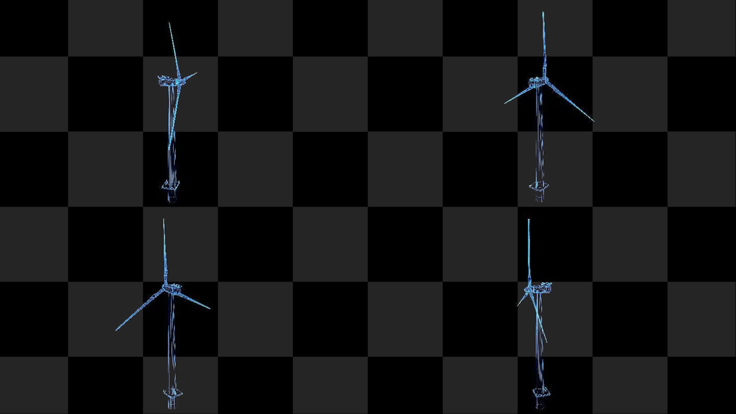 4K蓝色线框全息科技动画风力发电机带通道