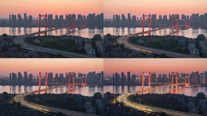 武汉鹦鹉洲大桥日转夜延时