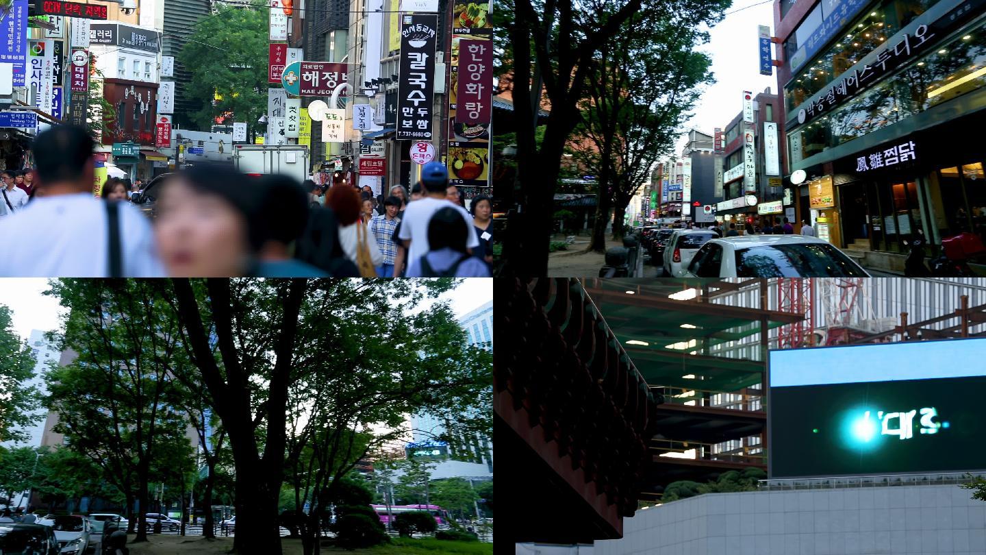 韩国首尔城市生活人流