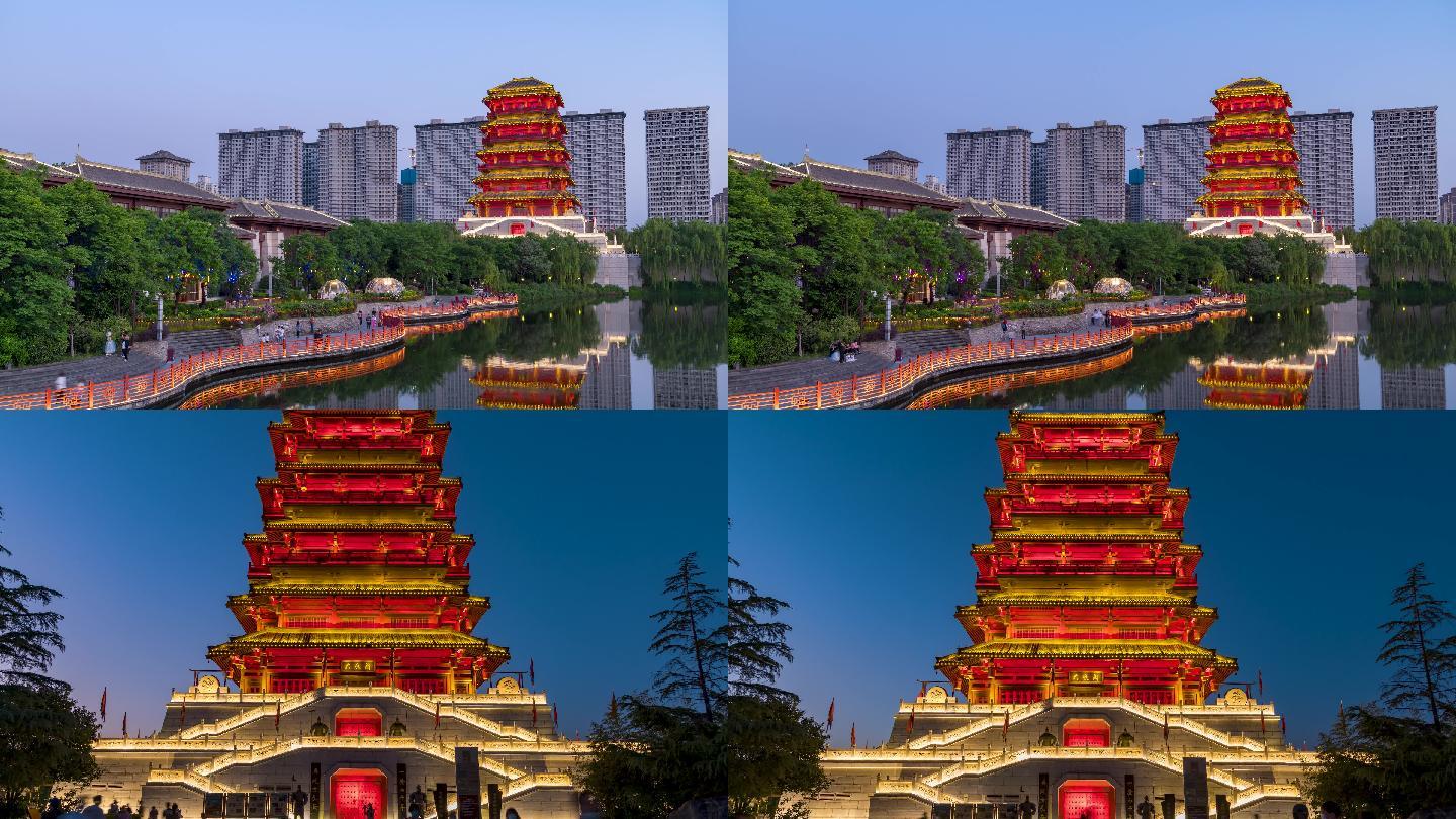 西安汉城湖大风阁夜景延时视频