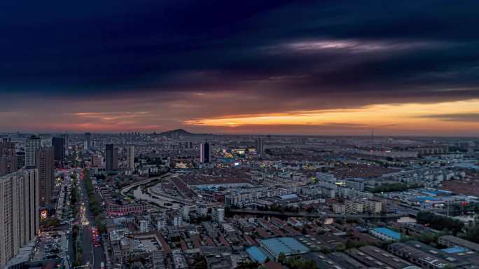 城市夜景落日航拍延时摄影火烧云