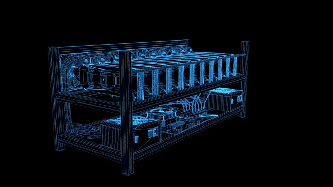 4K蓝色线框全息科技动画矿机素材带通道