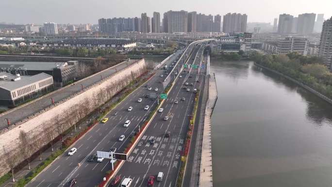 南京赛虹桥高架航拍白天