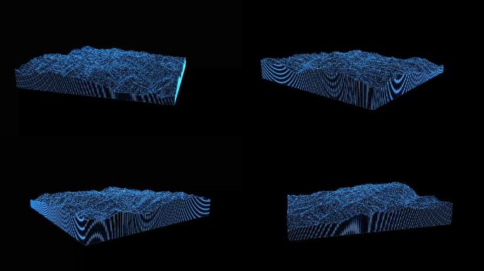 4K蓝色线框全息科技动画地形素材带通道