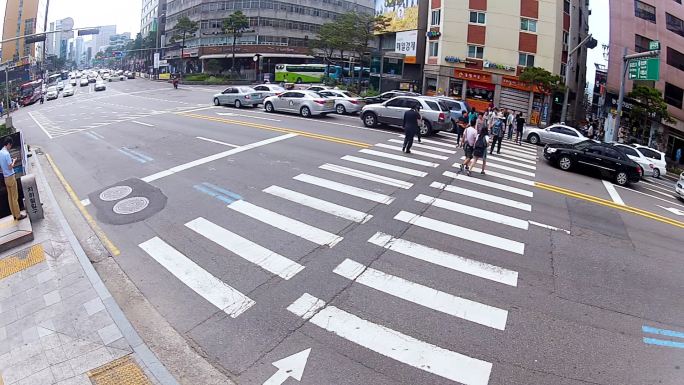 韩国城市航拍 街道行人 古建筑