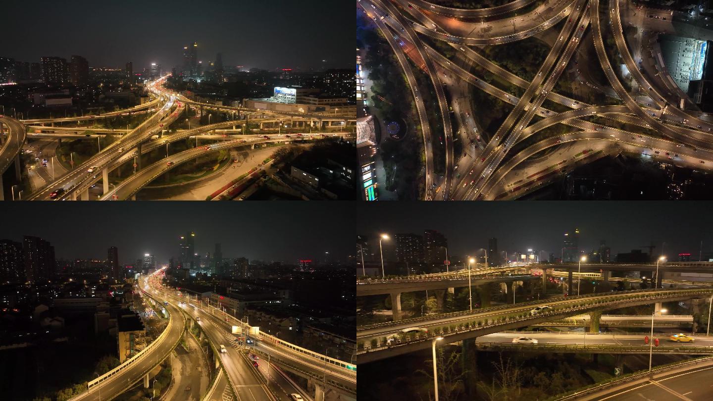 南京赛虹桥高架夜景航拍
