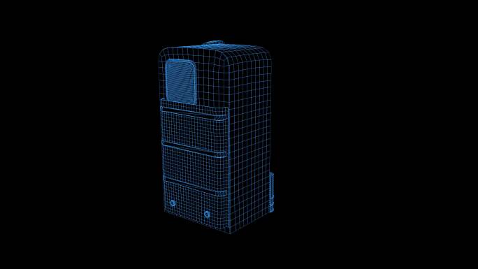 4K蓝色线框全息科技动画冰箱素材带通道