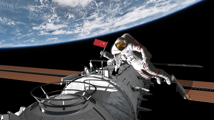 太空中的中国空间站和航天员4K视频素材
