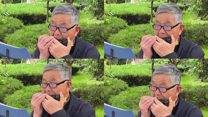 老人在公园吹口琴