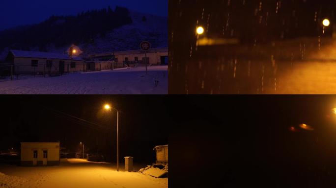 路灯 下雪的夜晚 雪天 雪中房屋
