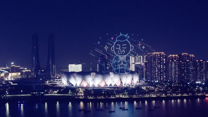 杭州亚运会奥体中心无人机灯光秀夜景表演