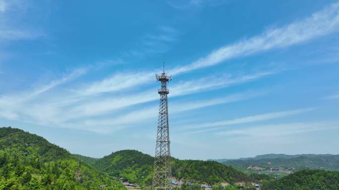 5K航拍农村4G5G通讯信号塔基站铁塔合