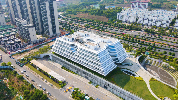 南宁市图书馆新馆航拍五象新区建筑设计4K