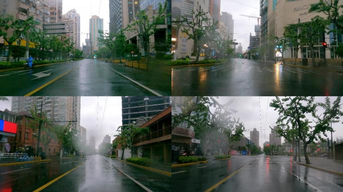 上海封城中的春季雨天街道建筑路况