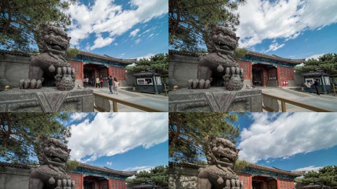 北京颐和园威武石狮子蓝天白云6k延时摄影