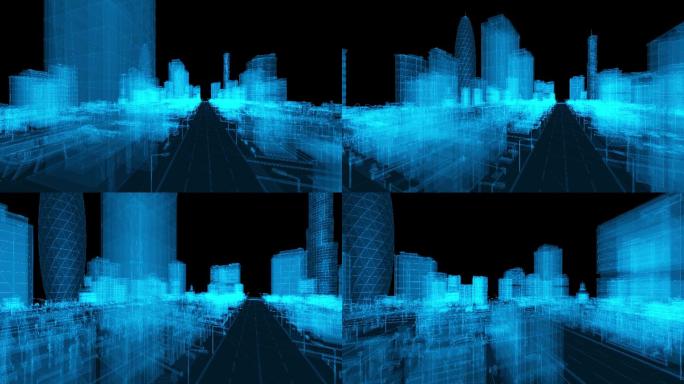 4K蓝色线框科技城市视频素材