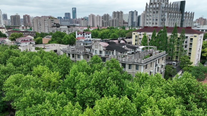 黑石公寓 上海航拍老洋房城市现代群建筑