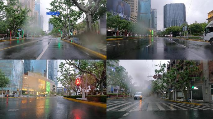 上海封城中的春季建筑物雨天路况