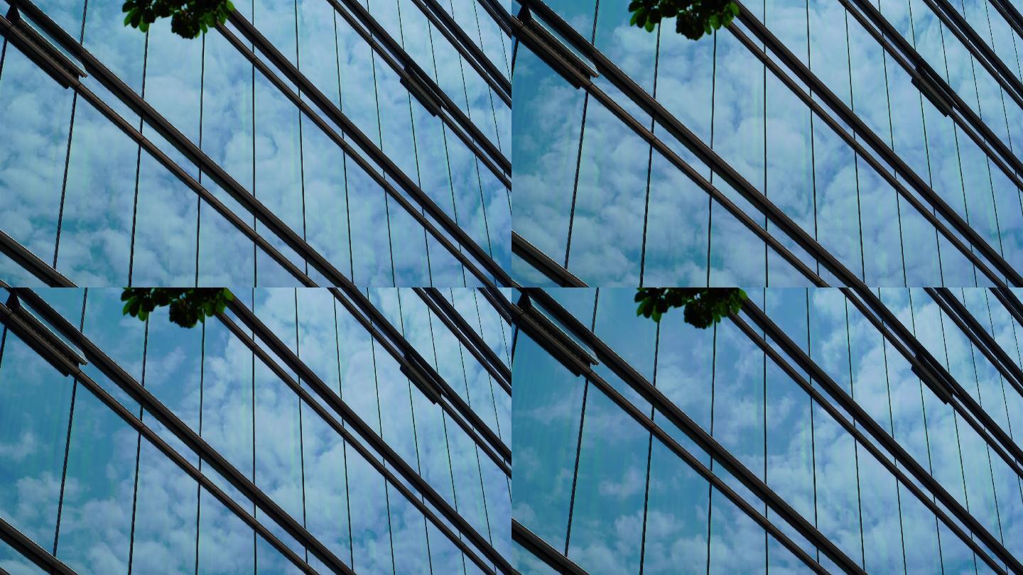 城市建筑外墙玻璃反射天空白云延时