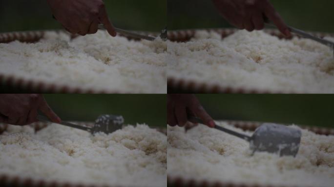 浙江农村传统蒸饭摊凉制作豆糕米糕酿酒糯米