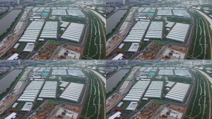 香港河套地区落马洲方舱建设4k航拍