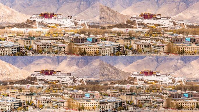 西藏拉萨全景布达拉宫延时