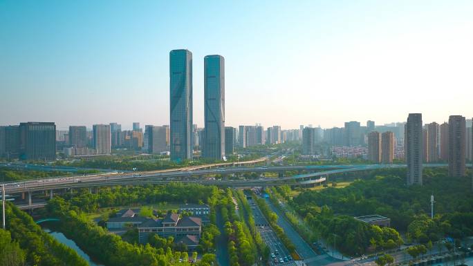 杭州世茂智慧之门机场城市大道延时摄影4K