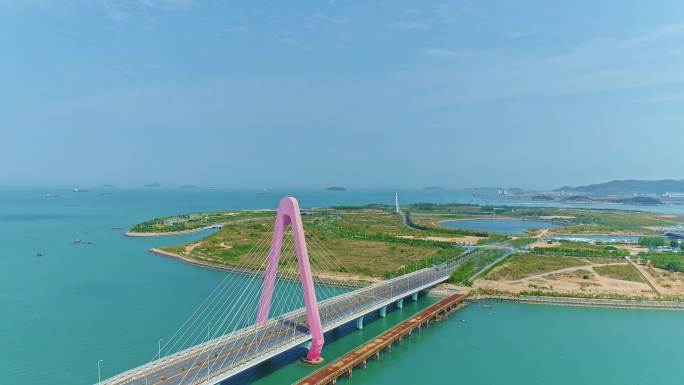 航拍漳州港双鱼岛海岸线美景