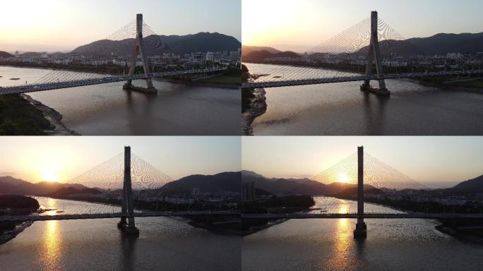 临海大桥夕阳剪影航拍