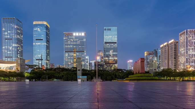 深圳城市高楼大厦蓝调夜景内透延时