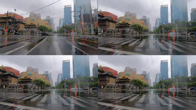 上海封城中的城市雨天街道