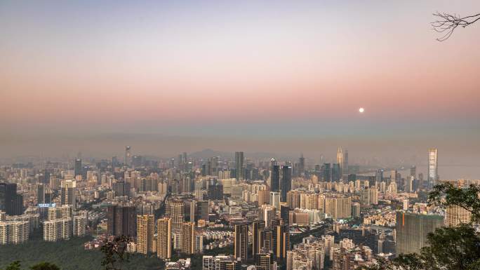 深圳城市南山天际线霞光日转夜