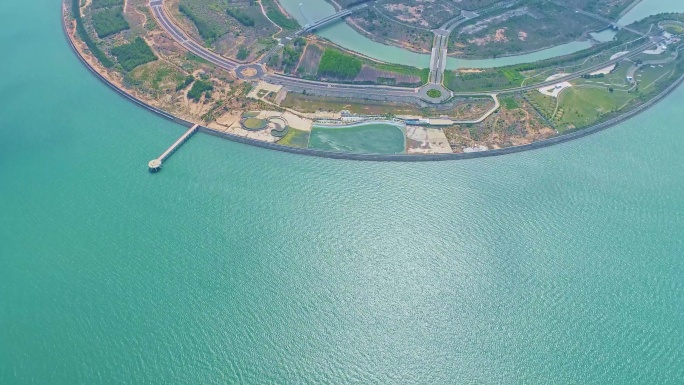 航拍漳州港双鱼岛海岸线美景