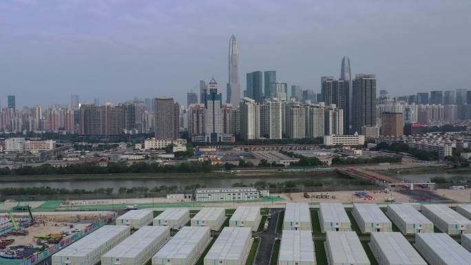 香港河套地区落马洲方舱建设4k航拍