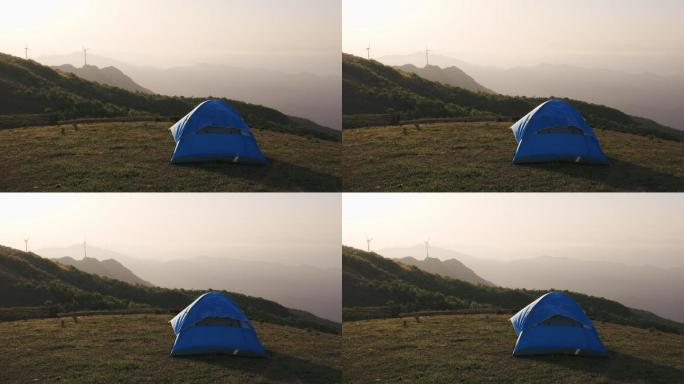 4K日出时分户外露营的帐篷