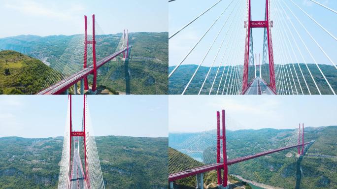 航拍贵州桥梁跨河大桥高速公路跨河大桥建设