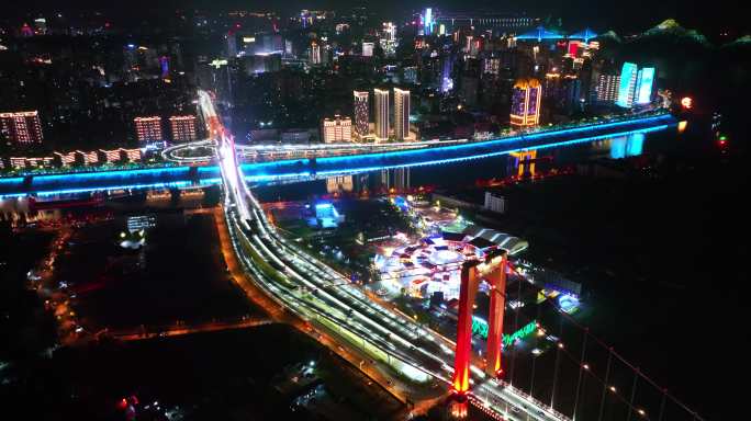 【4k】航拍宜昌长江大桥夜景