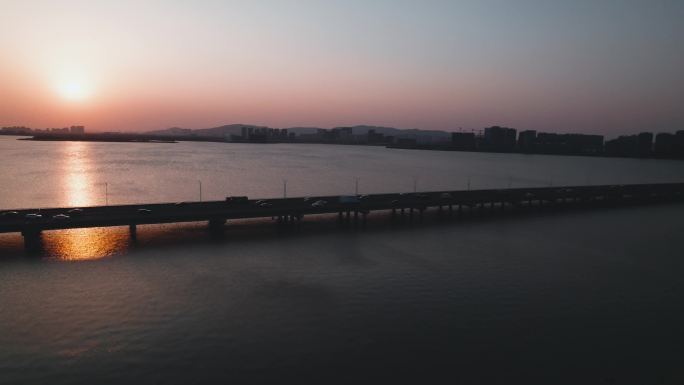 苏州湾大桥航拍日落
