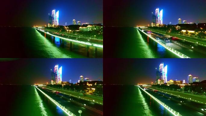 航拍演武大桥世茂海峡双子大厦夜景