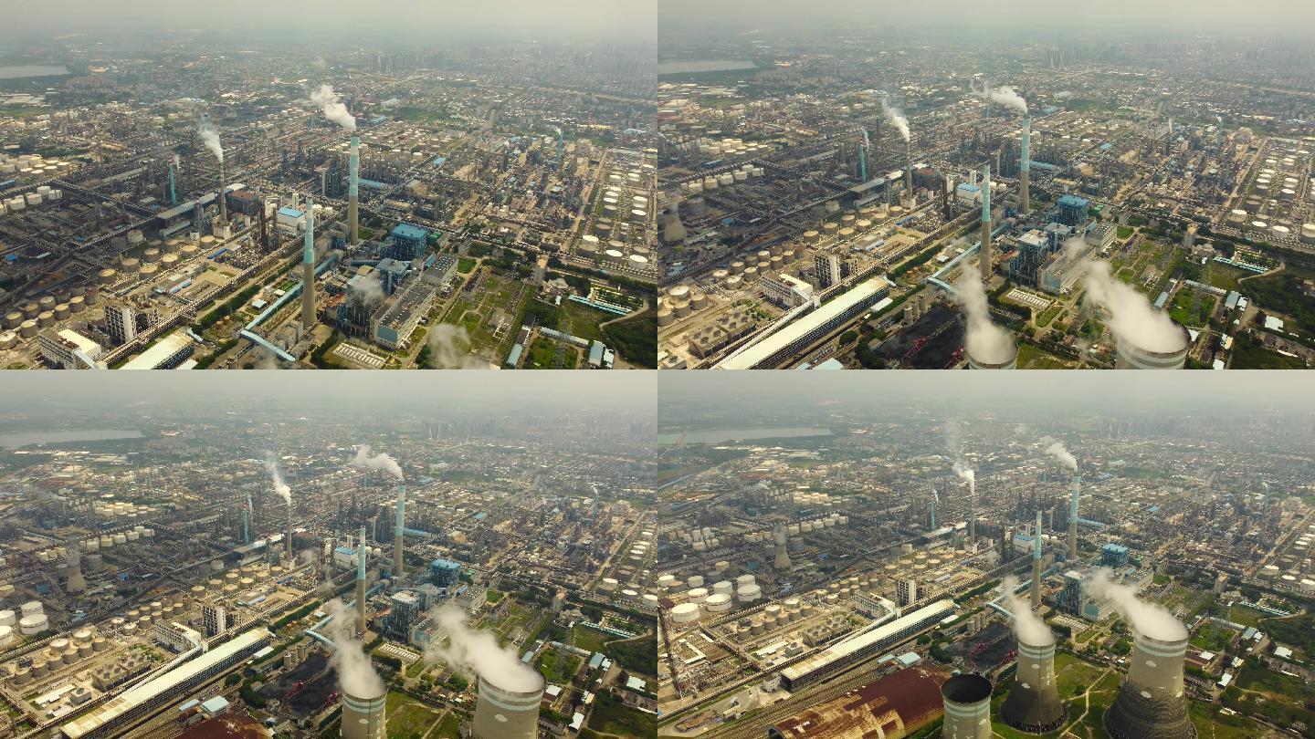 烟囱中国石化炼油厂鸟瞰视频石油城市