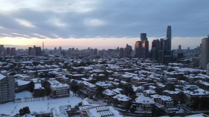 天津城市雪景航拍
