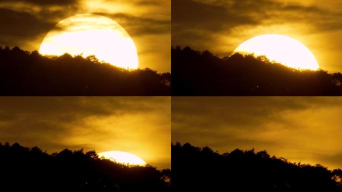 震撼巨大的太阳傍晚黄昏日落时光流逝日落