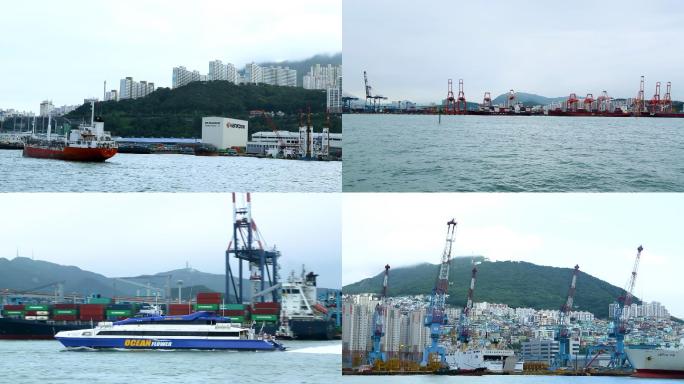 邮轮 货轮 港口 海上运输 沿海风景