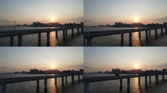 深圳湾大桥落日航拍
