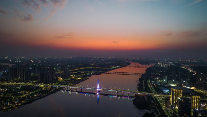 【4k】航拍广州南沙自贸区夜景延时